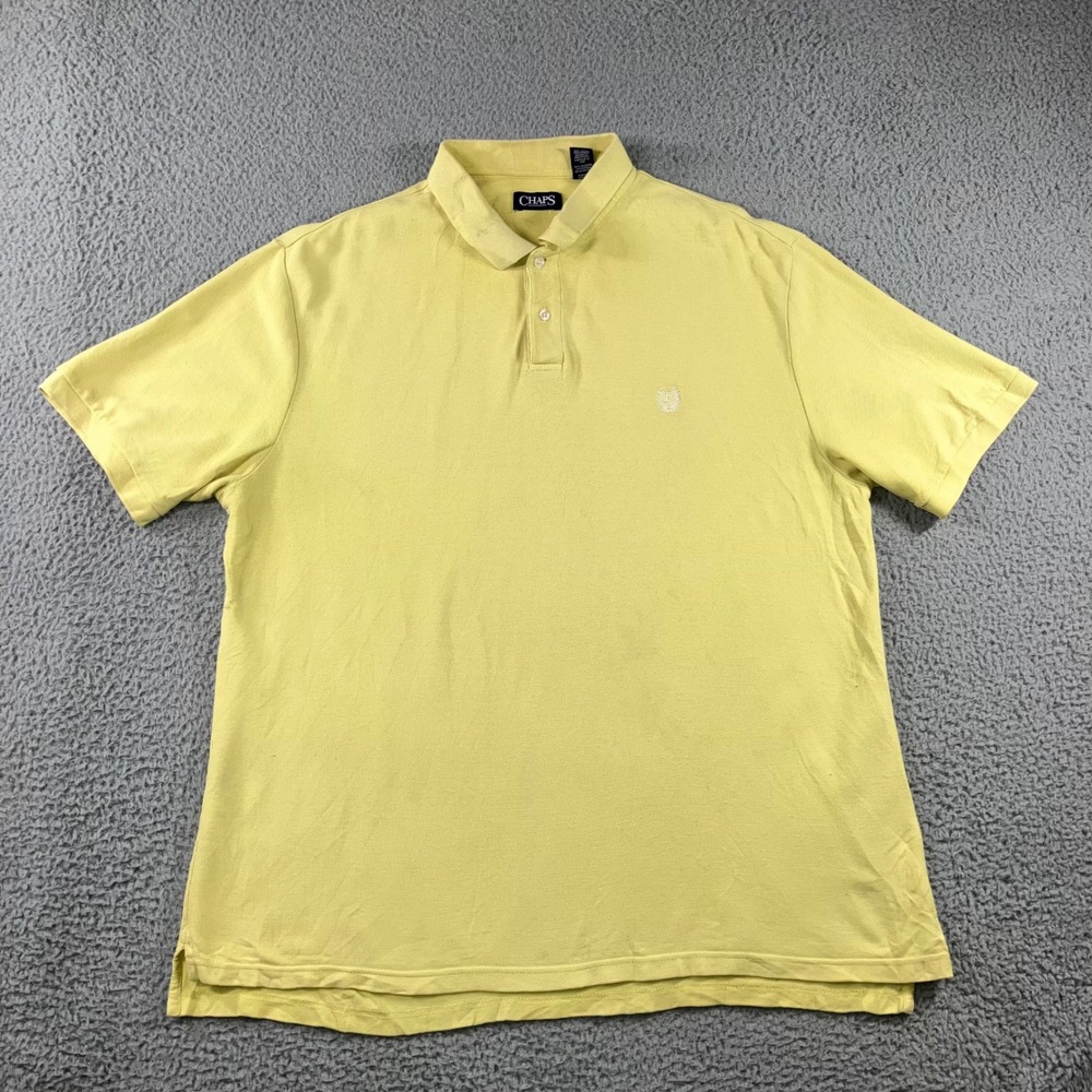 Chaps Polo Shirt Men XXL Yellow Short Sleeve Pique Crest Logo Rugby Outdoor